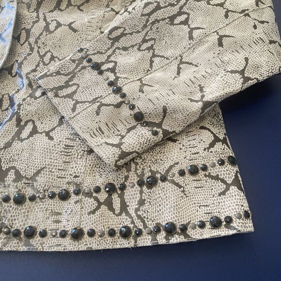 Pamela McCoy Collections Genuine Leather Studded Jacket Blazer Animal Print‎ 1X - Picture 9 of 14